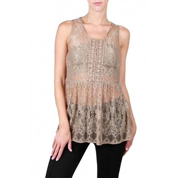 NEW A'REVE beaded lace tank top in taupe - Picture 1 of 4